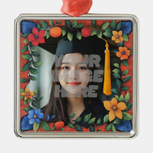 Vibrant Floral Border Frame For Your Photos! Metal Ornament