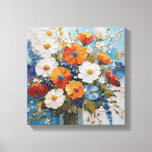 Vibrant Floral Bouquet in Colorful Vase Canvas Print