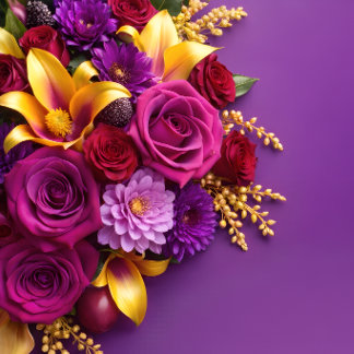 Vibrant Floral Bouquet on Purple Tote Bag