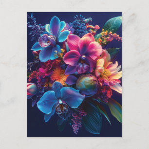 Vibrant Floral Bouquet with Neon Flowers Postcard