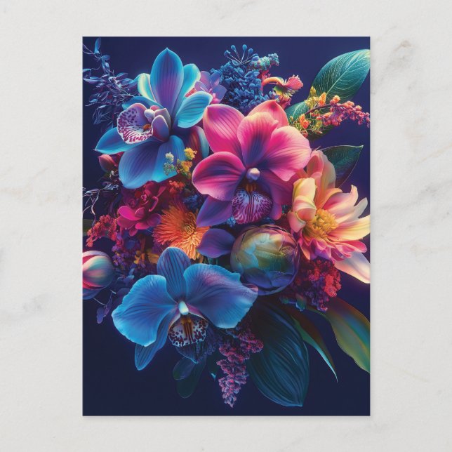 Vibrant Floral Bouquet with Neon Flowers  Postcard (Front)