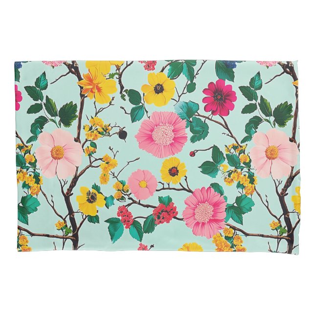 Vibrant Floral Branches Pattern Pillow Case (Front)