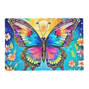 Vibrant Floral Butterfly Glow Design Placemat