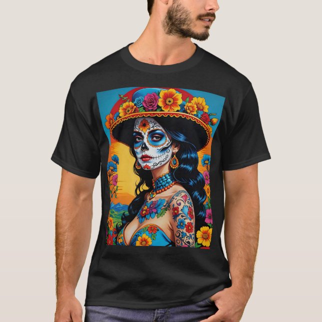 Vibrant Floral Catrina Day of Dead Tee (Front)