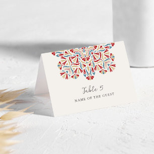 Vibrant Floral Delight Mandala Wedding Place Card 