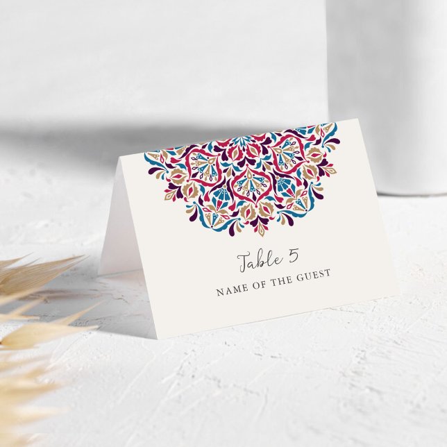 Vibrant Floral Delight Mandala Wedding Place Card  (Creator Uploaded)