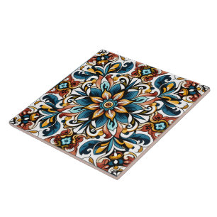 Vibrant Floral Design in Intricate Ceramic Tiles