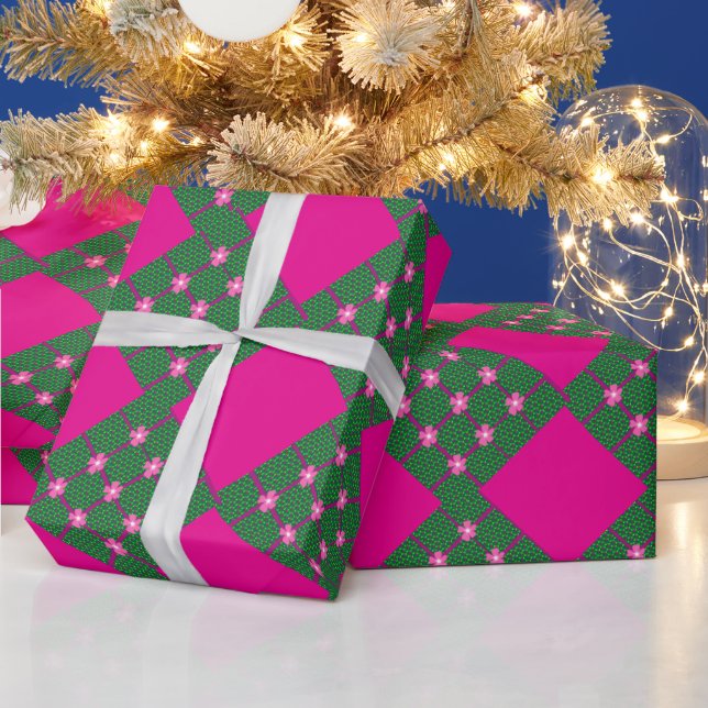 Vibrant floral design with bold stripes wrapping paper (Holidays)