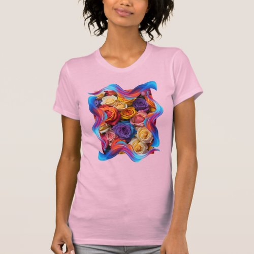 Vibrant floral design with colorful waves T_Shirt