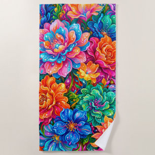 Vibrant Floral Dreamscape – Tropical Boho Beach Towel