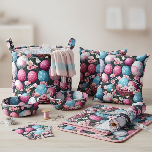 Vibrant Floral Easter Eggs Garden Pattern Fabric