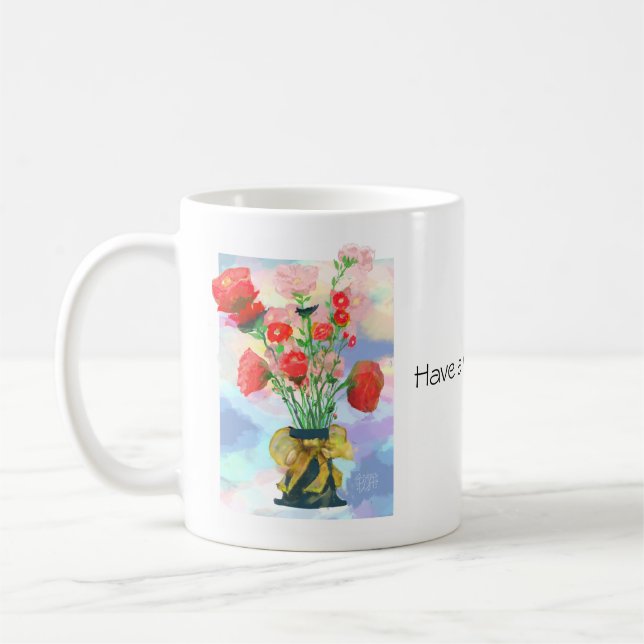 Vibrant Floral Elegance: a Charming Pastel  Coffee Mug (Left)
