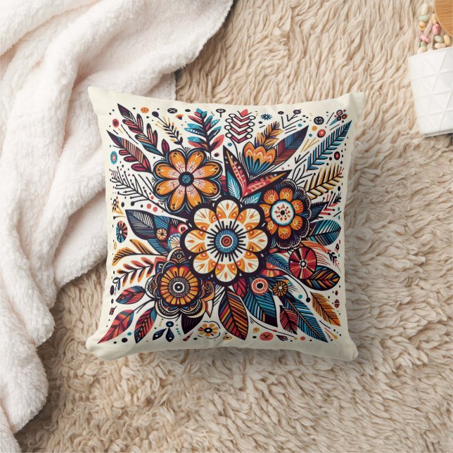 Vibrant floral explosion in autumn hues throw pillow (Blanket)