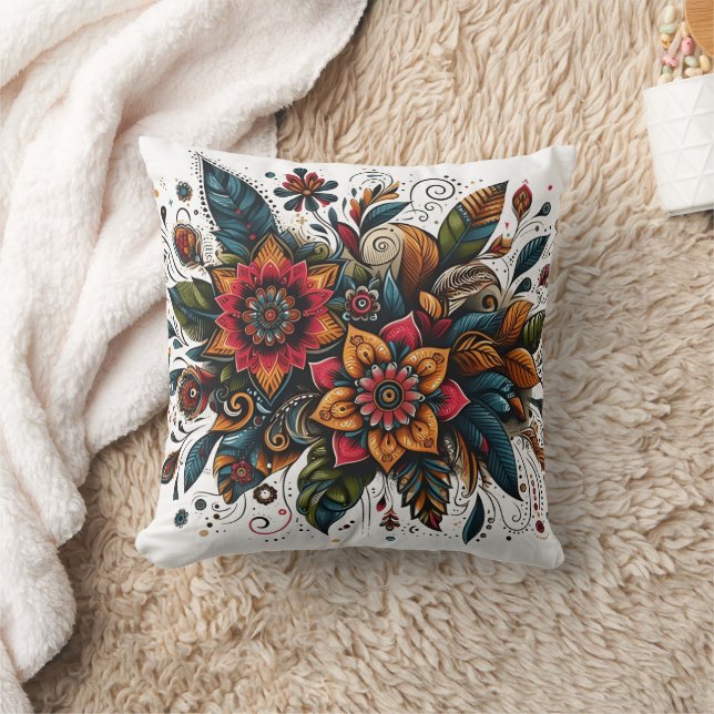 Vibrant floral explosion with intricate patterns throw pillow (Blanket)