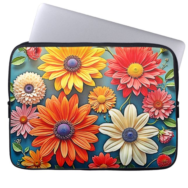 Vibrant Floral Fantasy Design Laptop Sleeve (Front)