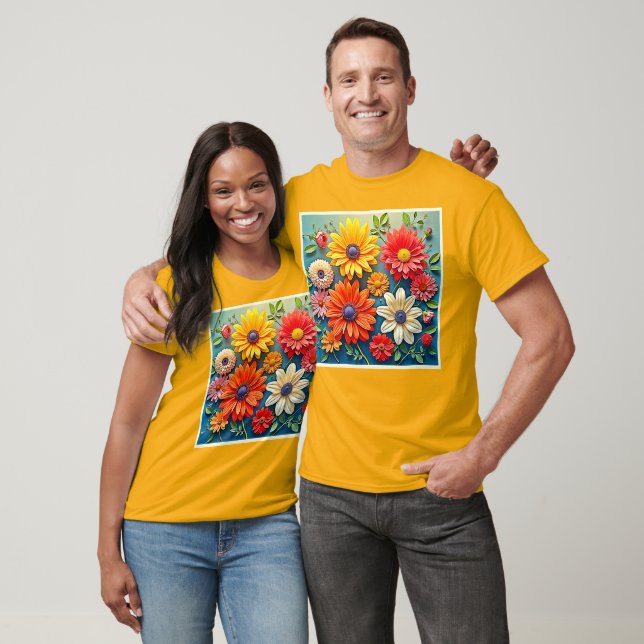 Vibrant Floral Fantasy Design T-Shirt (Unisex)