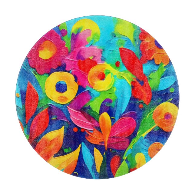 Vibrant Floral Fantasy Painting Cutting Board (Front)