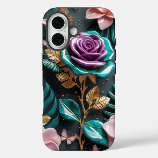 Vibrant Floral Fantasy with Purple Rose iPhone 16 Case