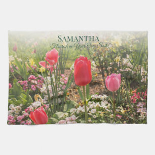 Vibrant Floral "Flourish in You Own Soil" Kitchen Towel