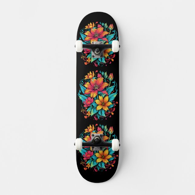 Vibrant Floral Flowers Skateboard (Front)