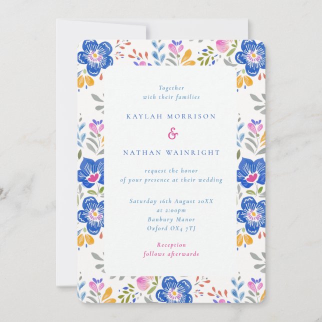 Vibrant Floral Folk Art Wedding Invitation (Front)