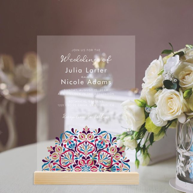 Vibrant Floral Fragrance Delight Mandala Wedding Acrylic Invitations (Creator Uploaded)