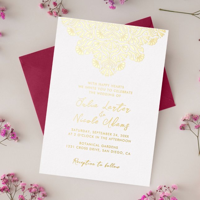 Vibrant Floral Fragrance Delight Mandala Wedding Foil Invitation (Creator Uploaded)