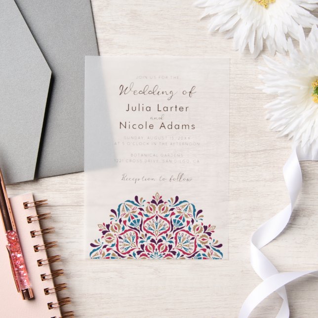 Vibrant Floral Fragrance Delight Mandala Wedding Vellum Invitations (Wedding)