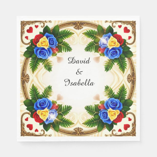 Vibrant Floral Frame Design Napkins (Front)