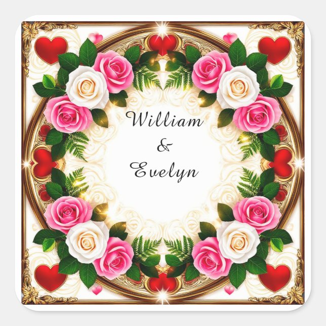 Vibrant Floral Frame Design Square Sticker (Front)