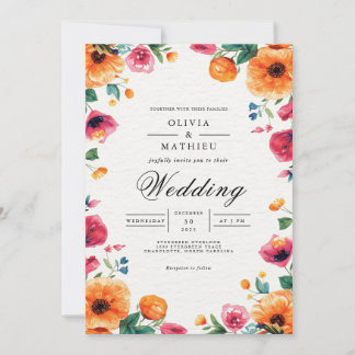 Vibrant Floral Frame Wedding Invitation