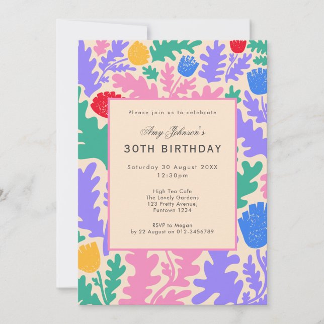 Vibrant Floral Garden 30th Birthday Invitation (Front)