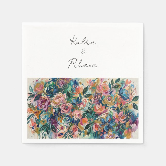 Vibrant Floral Garden Napkin (Front)