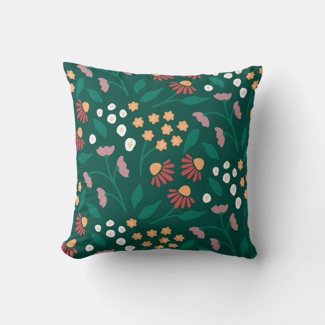 Vibrant Floral Garden Pattern Throw Pillow (Front)