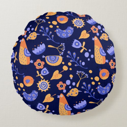 Vibrant Floral Garden Round Pillow