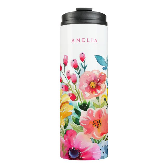 Vibrant Floral Garden Thermal Tumbler (Front)