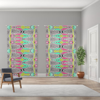 Vibrant Floral Geometric Folk Art Pattern Sheer Curtains
