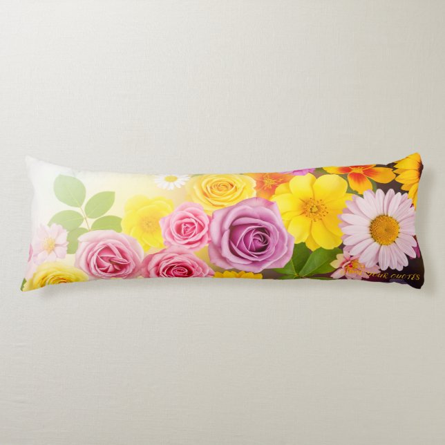 Vibrant Floral Gradient Art – Pink Yellow Purple Body Pillow (Front)