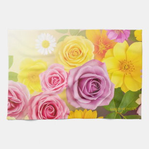 Vibrant Floral Gradient Art – Pink Yellow Purple Kitchen Towel