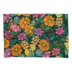 Vibrant Floral: Green Background Vintage. Pillow Case