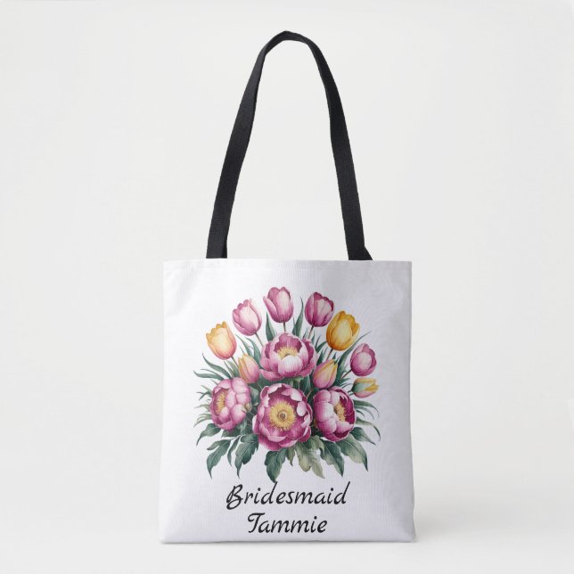 Vibrant Floral Harmony Bridesmaid Favor Tote Bag (Front)