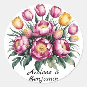 Vibrant Floral Harmony Wedding Classic Round Sticker
