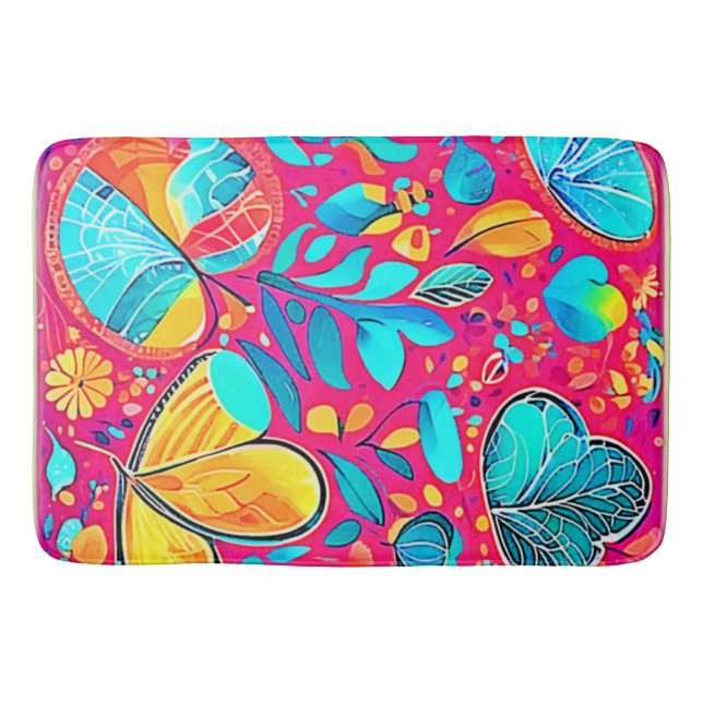 Vibrant Floral Heart Art Bath Mat (Front)