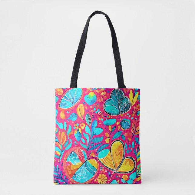 Vibrant Floral Heart Art Tote Bag (Front)
