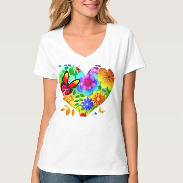 Vibrant Floral Heart T-Shirt (Front)