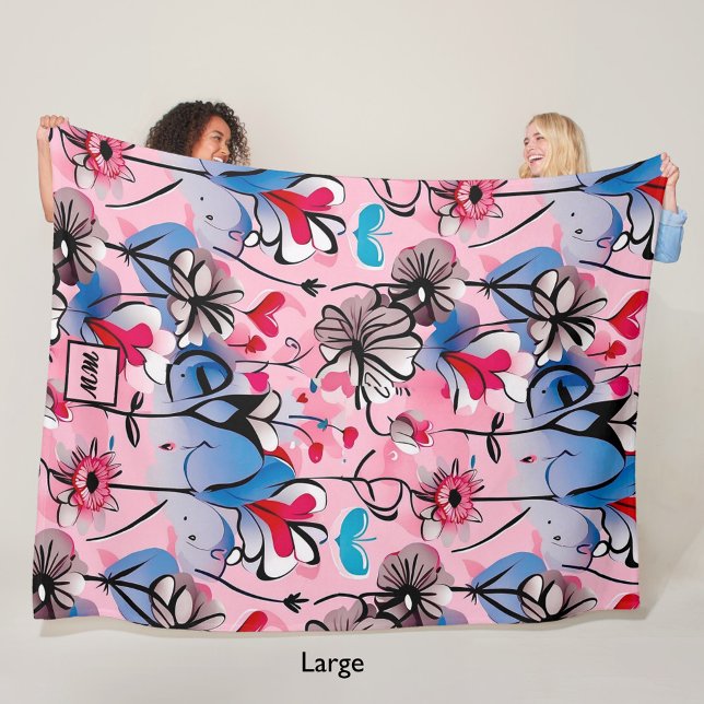 Vibrant, floral hearts, and flowers monogram fleece blanket (Creator Uploaded)