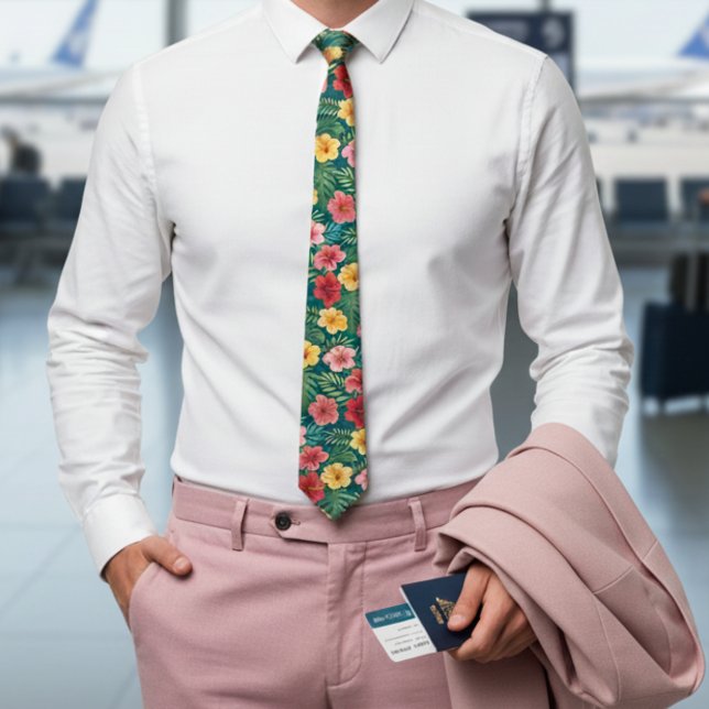 Vibrant Floral Hibiscus Hawaiian Neck Tie (Creator Uploaded)