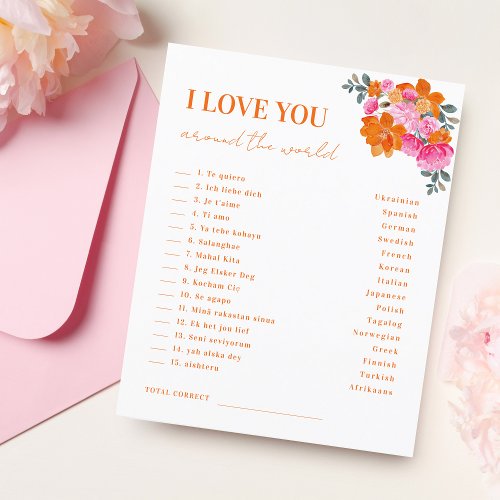 Vibrant Floral I Love you Around the World Game