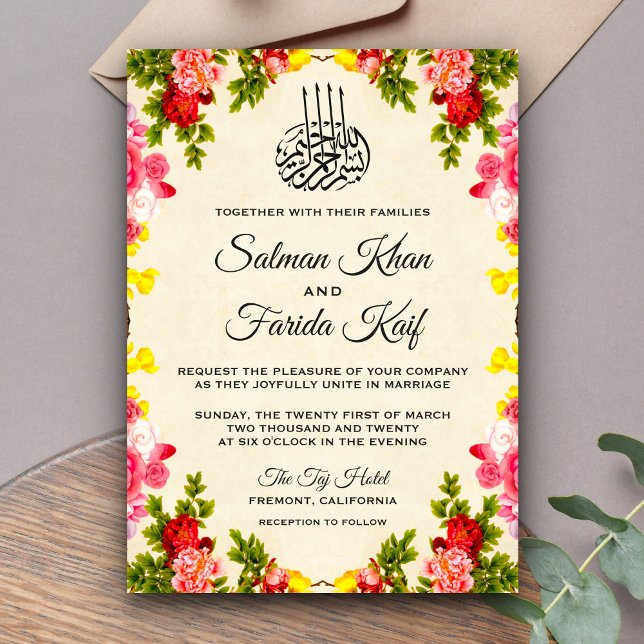 Vibrant Floral Islamic Muslim Wedding Invitation (Creator Uploaded)