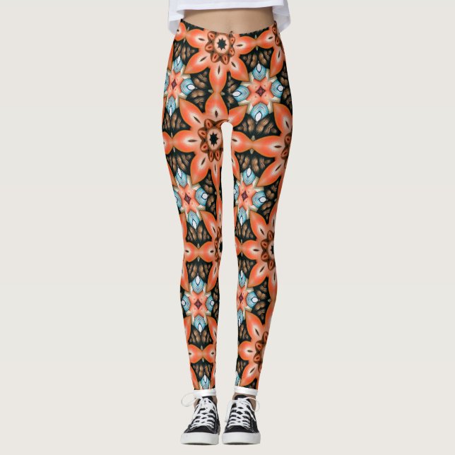 Vibrant Floral Kaleidoscope Leggings  (Front)